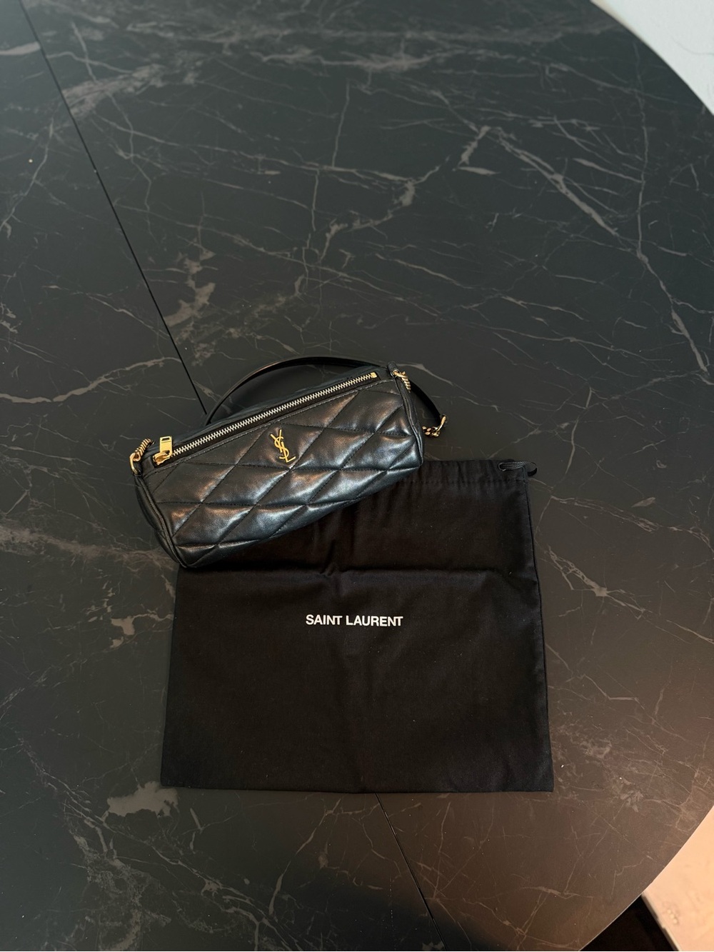 Yves Saint Laurent Black Quilted Leather Wristlet with Gold Hardware - Picture 2 of 6